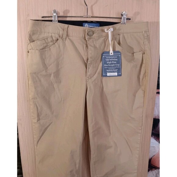 Democracy‎ Pants 16P Women’s Khaki Tan Ab solution high rise slim straight crop - Picture 1 of 7